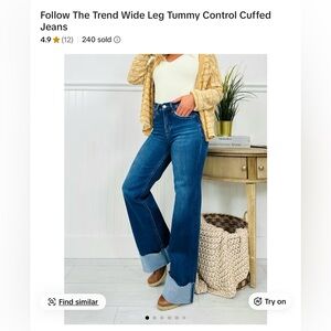 Follow the Trend Wide Leg Tummy Control Cuffed Jeans